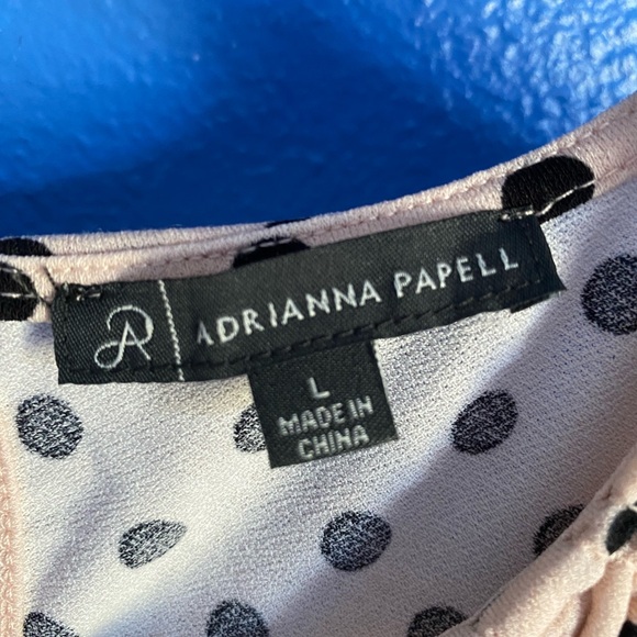 Adrianna Papell Short Sleeve Blush W/Polka Dot Top. Stretch, No Iron. Size Large - Picture 3 of 8